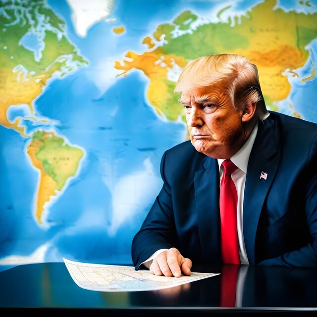 Couverture de livre pour Vad händer med USA och världen om Donald Trump blir president igen?: AI:s förutsägelse om konsekvenserna
