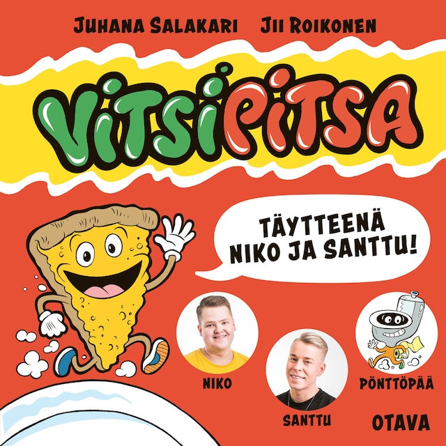 Kirjankansi teokselle Vitsipitsa - täytteenä Niko ja Santtu