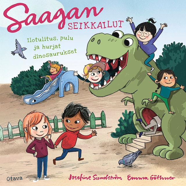 Book cover for Saagan seikkailut. Ilotulitus, pulu ja hurjat dinosaurukset