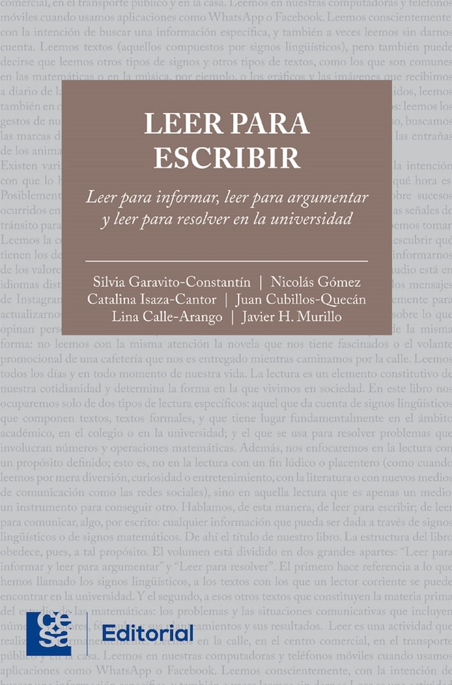 Kirjankansi teokselle Leer para escribir