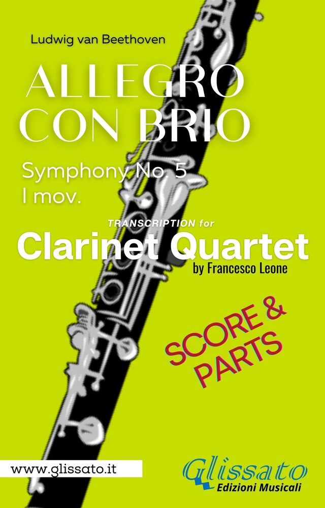 Portada de libro para Allegro con Brio (Symphony No. 5) Clarinet Quartet (parts & score)