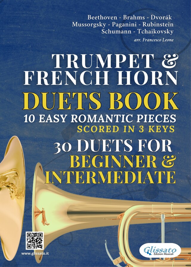 Buchcover für Trumpet in Bb & French Horn in F duets book | 10 Easy Romantic Pieces scored in 3 keys (30 duets)