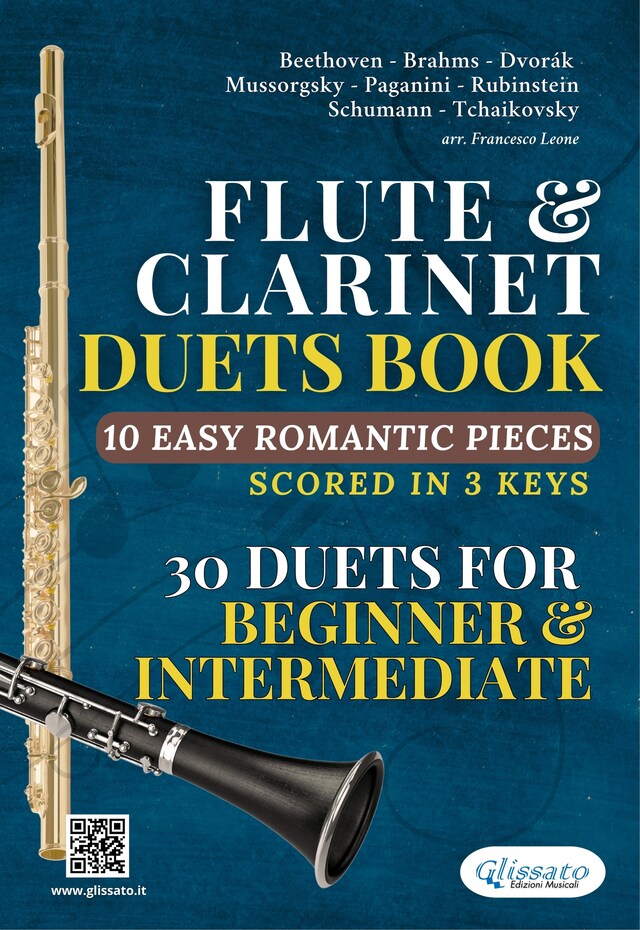 Bogomslag for Flute and Clarinet 30 duets book | 10 Easy Romantic Pieces scored in 3 keys