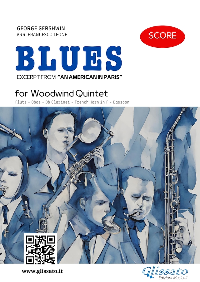 Book cover for Woodwind Quintet  "Blues" by Gershwin (score)