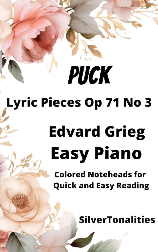 Boekomslag van Puck Lyric Pieces Opus 71 Number 3 Easy Piano Sheet Music with Colored Notation