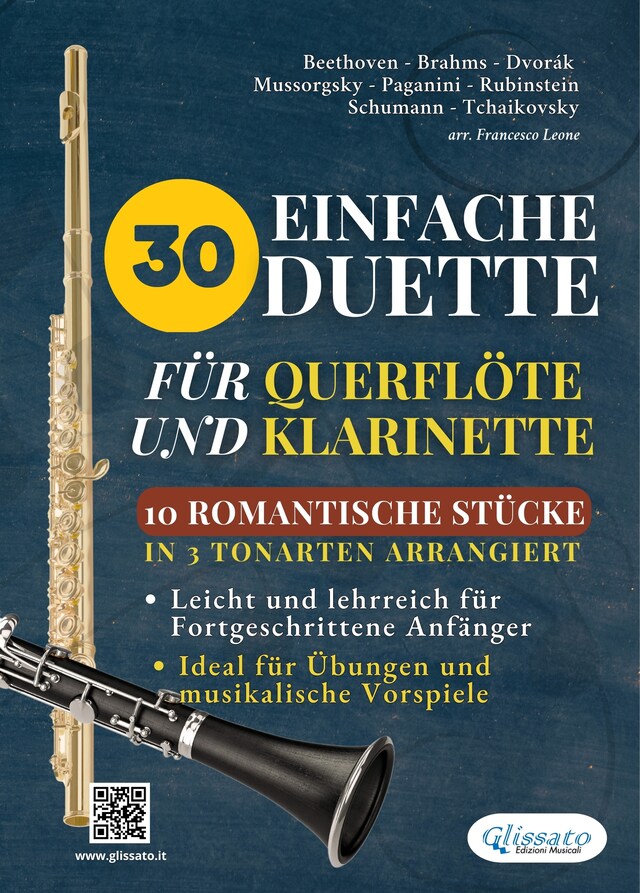 Bokomslag för 30 Einfache Duette für Querflöte und Klarinette | 10 Romantische Stücke in 3 tonarten arrangiert