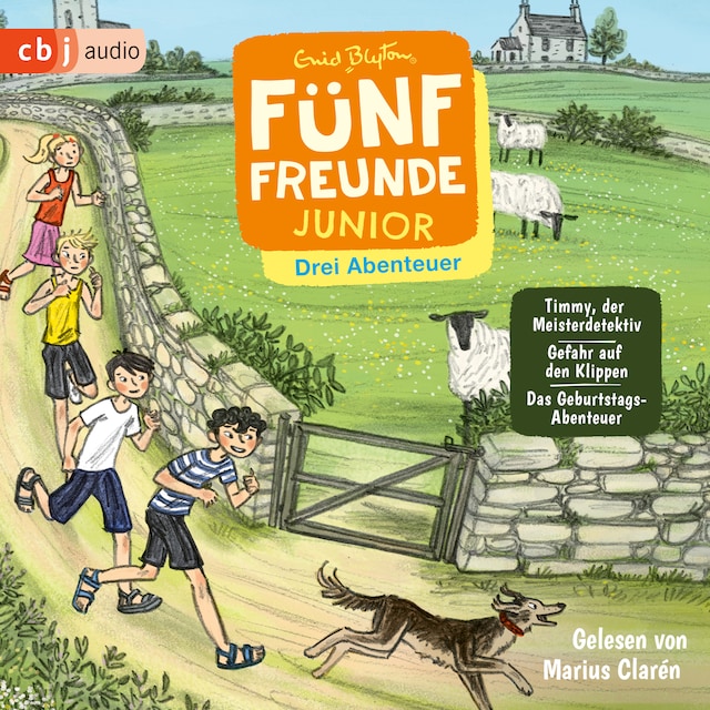 Buchcover für Fünf Freunde JUNIOR - Drei Abenteuer - Timmy, der Meisterdetektiv. Gefahr auf den Klippen. Das Geburtstags-Abenteuer