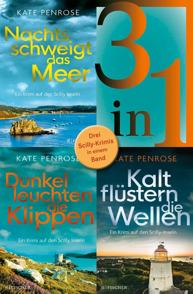 Book cover for Nachts schweigt das Meer / Dunkel leuchten die Klippen / Kalt flüstern die Wellen - Drei Scilly-Krimis in einem Band