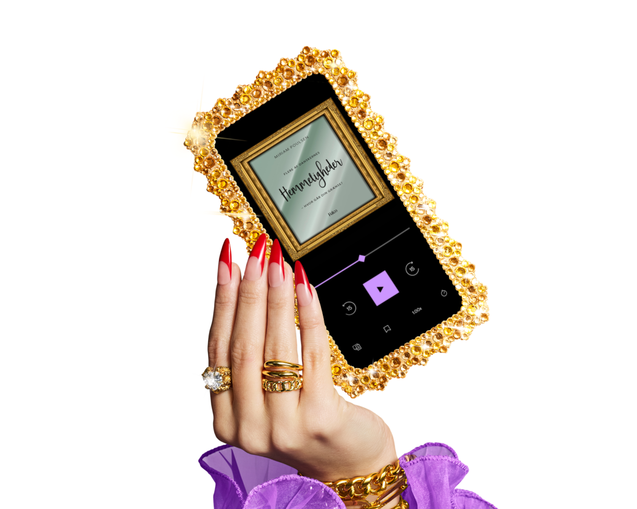 En bruger af BookBeat holder en telefon, der viser BookBeat-appen